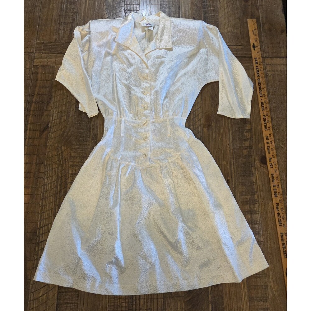 Vintage 1980s Wild Dress - Creamy Button Front, Shoulder Pads